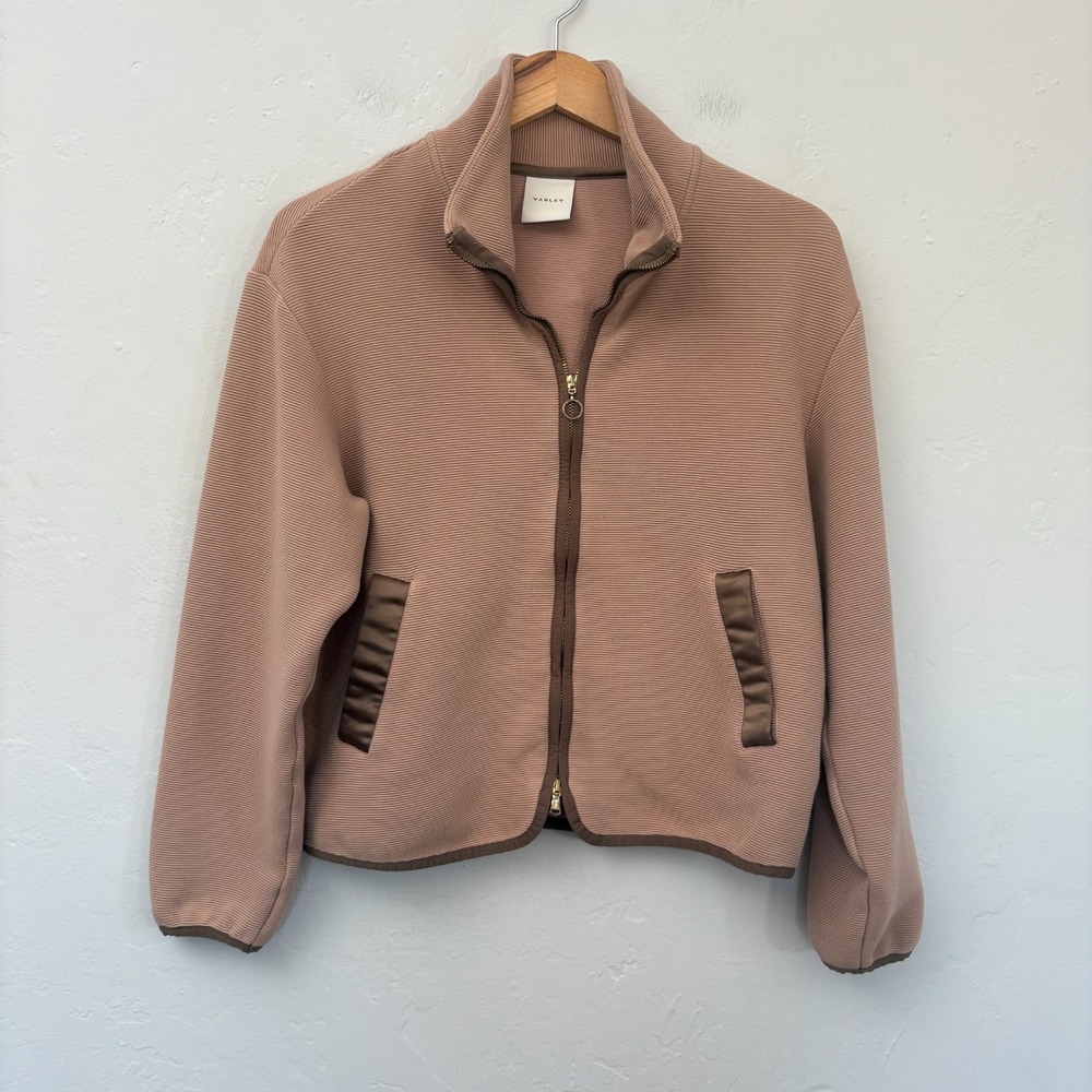 Varley Berendo Sweatshirt Women Size Small Brown Ribbed Full Zip